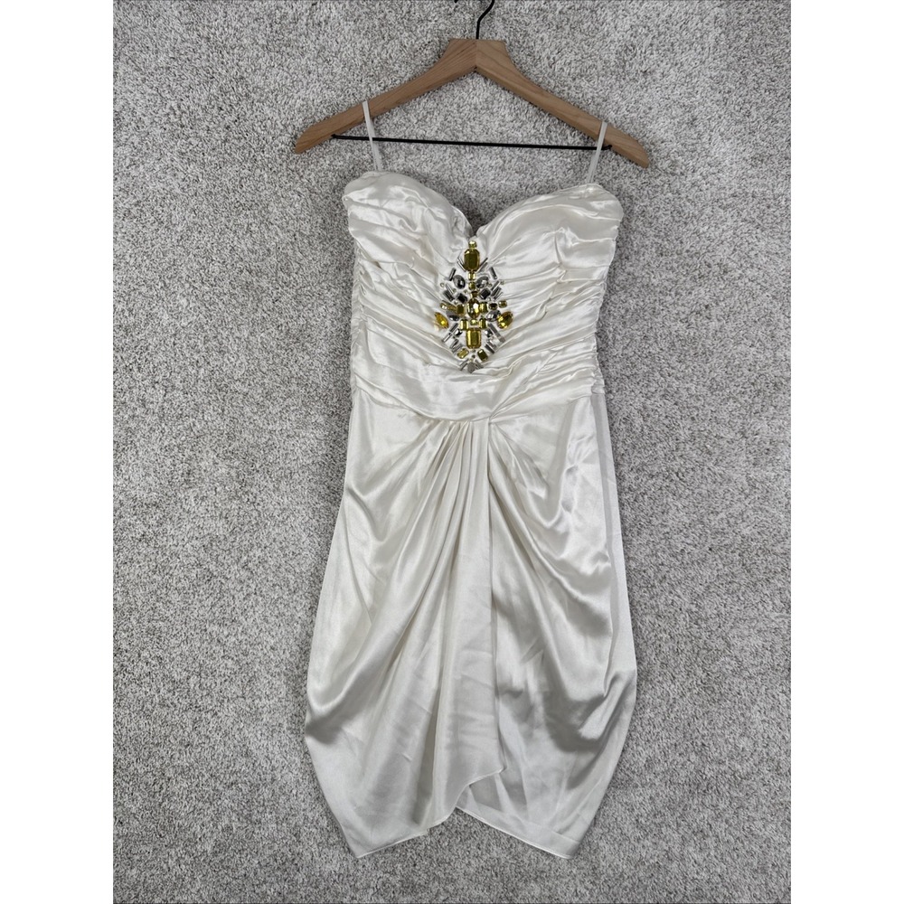 bebe Y2K Pretty Baby Maude Strapless Silk Dress, Ivory - Medium MSRP $159